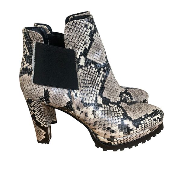 AllSaints Sarris Snake Embossed Lug Sole Leather Grunge Platform Ankle Boots 7.5 - Picture 1 of 16